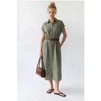 Kurzärmeliges Midi-Hemdkleid mit Gürtel