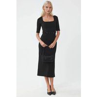 Gürtel-Midikleid mit quadratischem Ausschnitt