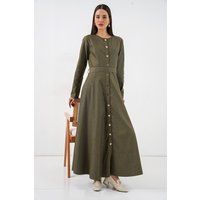 Geknöpftes Denim-Maxikleid mit Gürtel