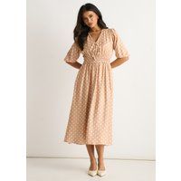 Gerafftes Midikleid mit Punkten