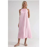 Fließendes Halterneck-Midikleid mit Raffung