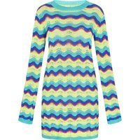 Gestreiftes Strick-Minikleid mit Wellenmuster