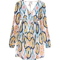 Chiffon-Minikleid mit Retro-Ikat-Print