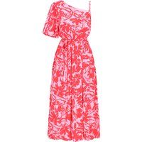 Einseitig schulterfreies gestuftes Midi-Blumenkleid