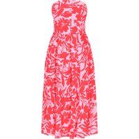 Trägerloses Gestuftes Midi-Kleid mit Blumenmuster