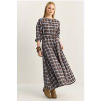 Kariertes A-Linien-Midikleid mit Gürtel