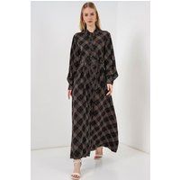 Kariertes Maxi-Hemdblusenkleid mit Gürtel