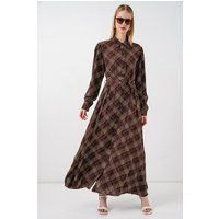 Kariertes Midi-Blusenkleid mit Knopfleiste