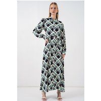 Gürtelkleid mit grafischem Muster