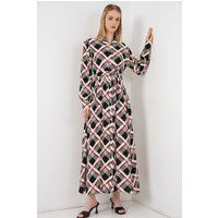 Grafisches Midi-Hemdblusenkleid mit Karomuster