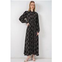 Kariertes Midi-Hemdkleid mit Knopfleiste
