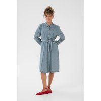 Tailliertes Denim-Hemdblusenkleid in Midi-Länge