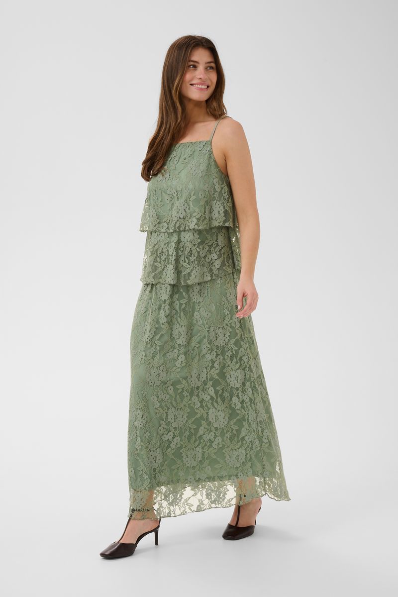 Gestuftes Spitzen-Maxikleid mit Trägern