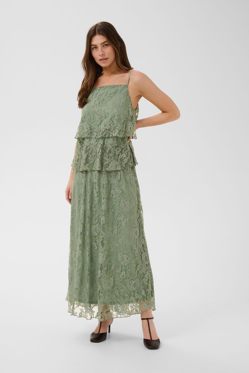 Gestuftes Spitzen-Maxikleid mit Trägern