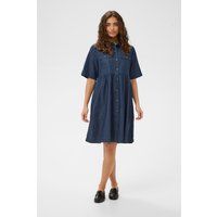 Kurzärmeliges Denim-Midikleid mit Raffung