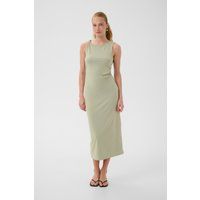 Drapiertes ärmelloses salbeigrünes Midikleid