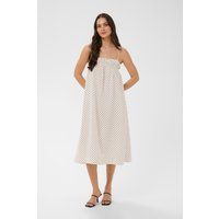 Midi-Kleid mit Polka-Dots und Raffung