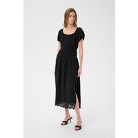 Midikleid mit gesmoktem Bund und Spitzenbesatz