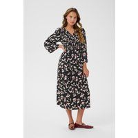 Midikleid mit Blumenprint und Smok-Detail