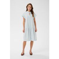 Gestreiftes Midi-Stufenkleid mit Bindeband