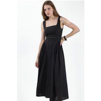 Midikleid mit Gürtel und Karree-Ausschnitt