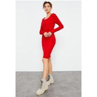 Geripptes Langarm-Bodycon-Midikleid