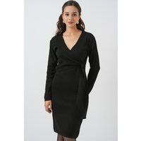 Rippstrick-Midikleid in Wickeloptik