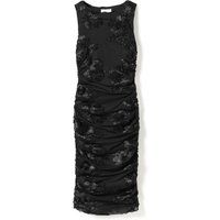 Gerafftes Mesh-Midikleid mit 3D-Blumen