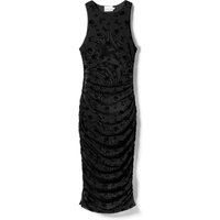 Ärmelloses Midikleid mit Samtblumen-Raffung