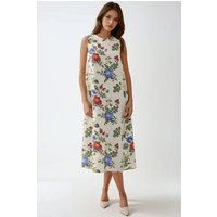Midi-Kleid mit Blumenmuster aus Leinenmischung