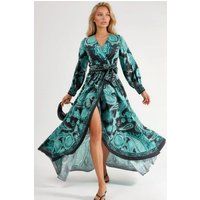 Elegantes Paisley-Wickelkleid in Maxi-Länge