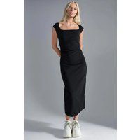 Midi-Kleid mit Karree-Ausschnitt und Raffung