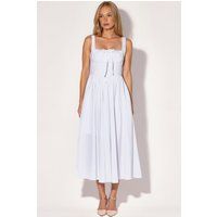 Midikleid mit eckigem Ausschnitt und Knopfleiste