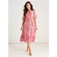 Gemustertes Midikleid mit Puffärmeln
