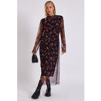 Midikleid aus floralem Mesh-Gewebe