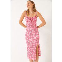 Florales Midi-Rippkleid mit Schlitz