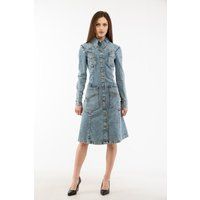Langärmeliges Jeans-Midikleid mit Knopfleiste