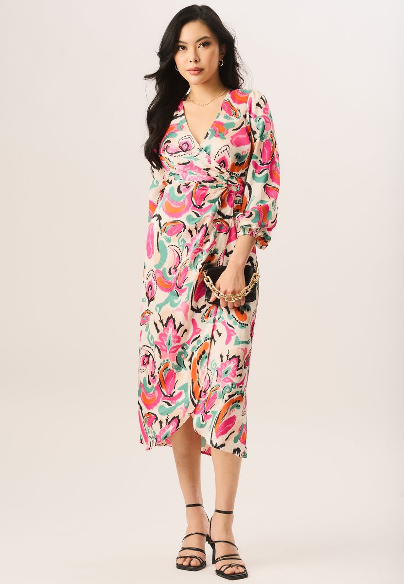 Wickel-Midikleid mit abstraktem Print