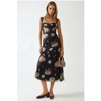 Florales Tüll-Maxikleid mit Herzausschnitt