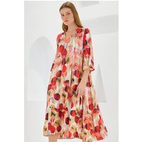 Gemustertes Stufen-Midikleid mit V-Ausschnitt