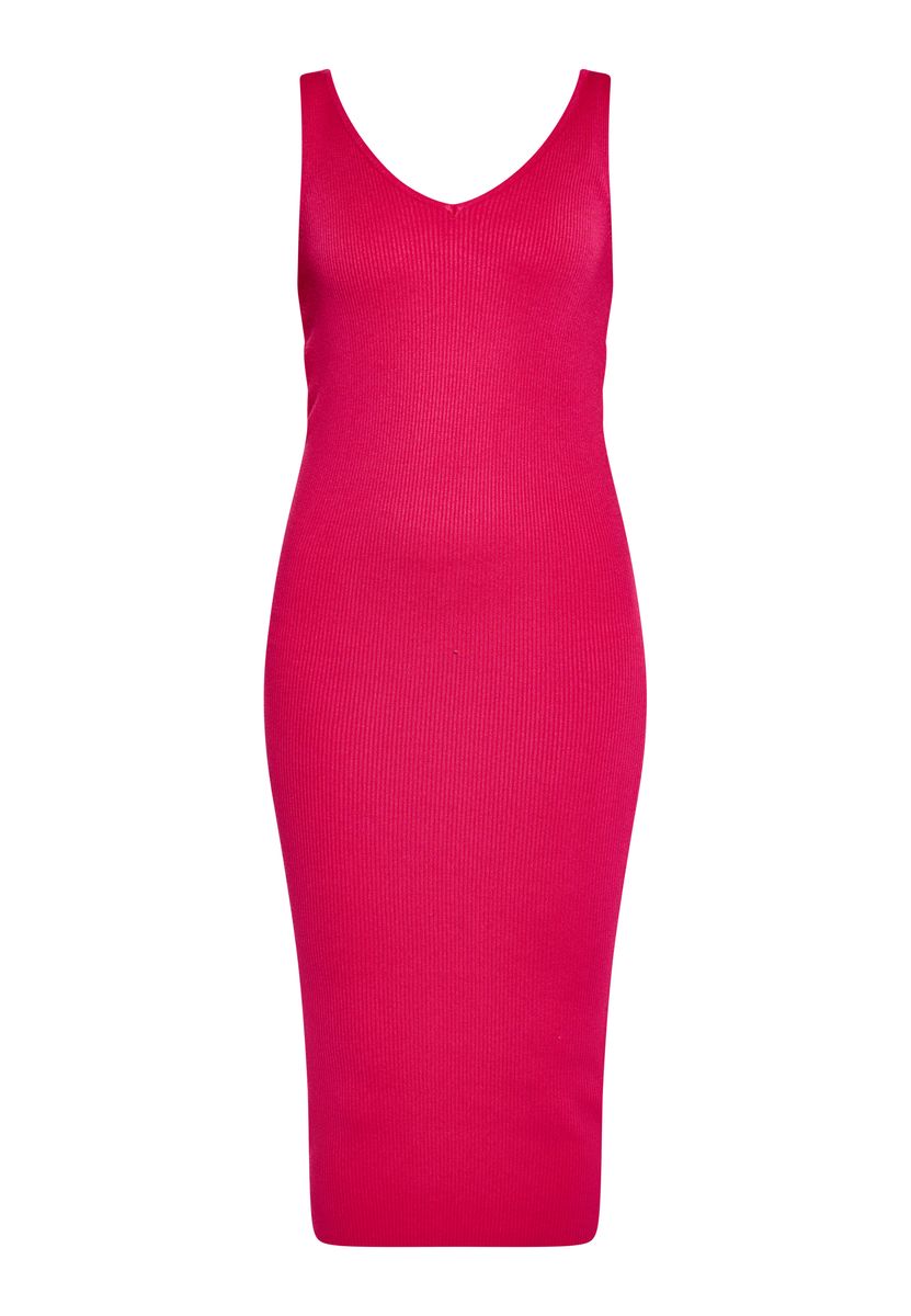Geripptes Strick-Midikleid mit V-Ausschnitt