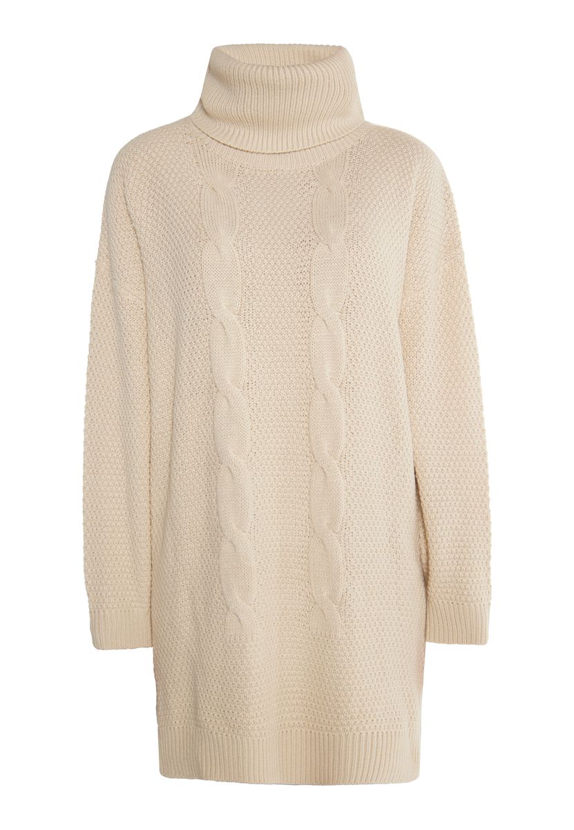Rollkragen-Strickkleid mit Zopfmuster
