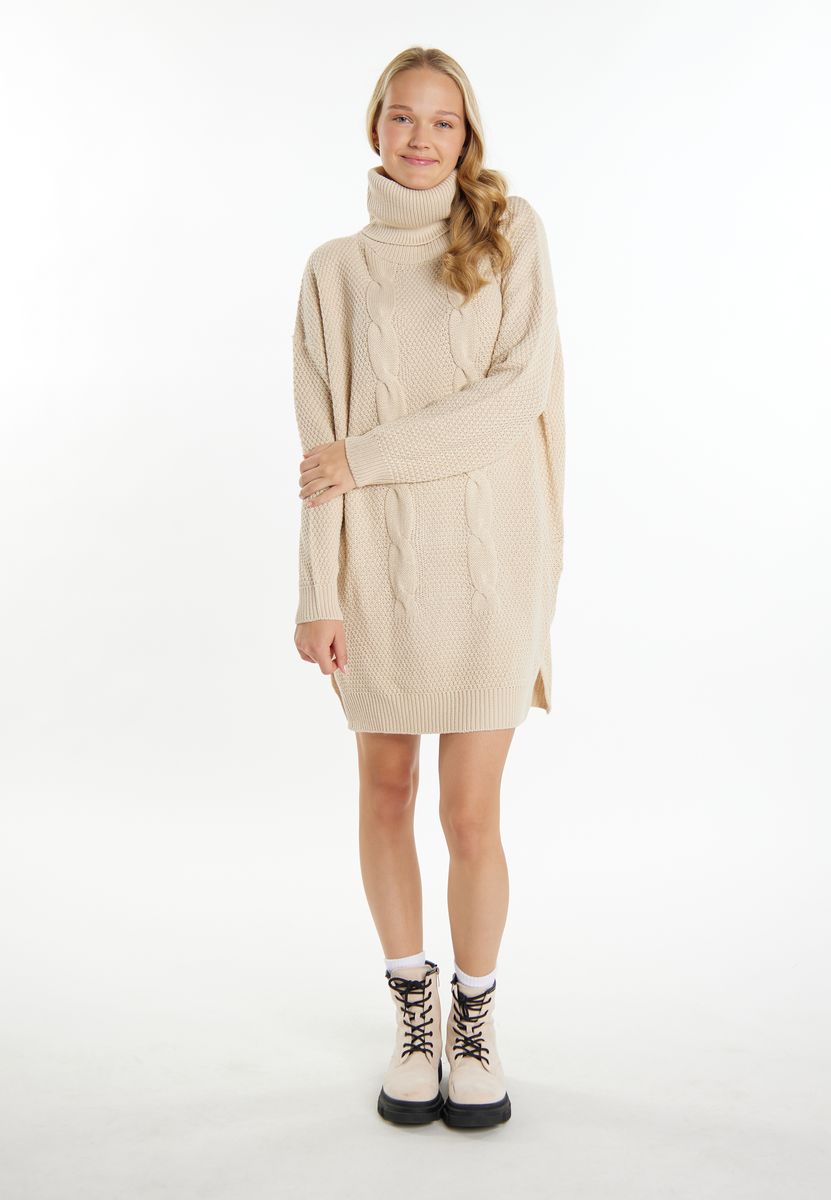 Rollkragen-Strickkleid mit Zopfmuster
