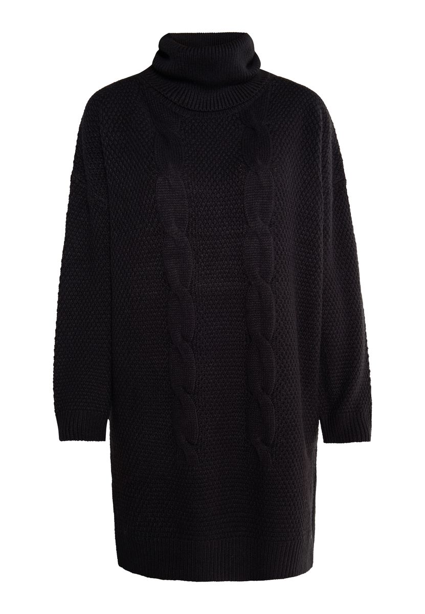 Rollkragen-Strickkleid mit Zopfmuster