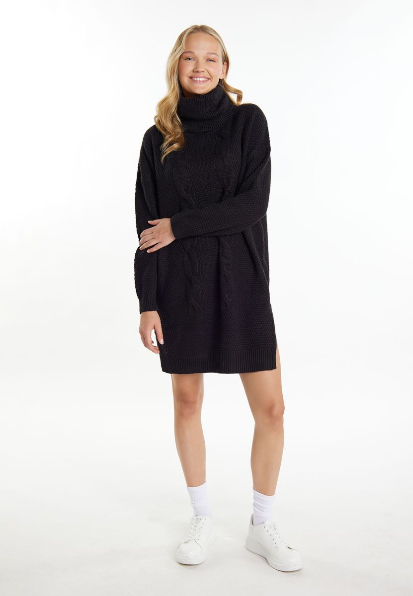 Rollkragen-Strickkleid mit Zopfmuster