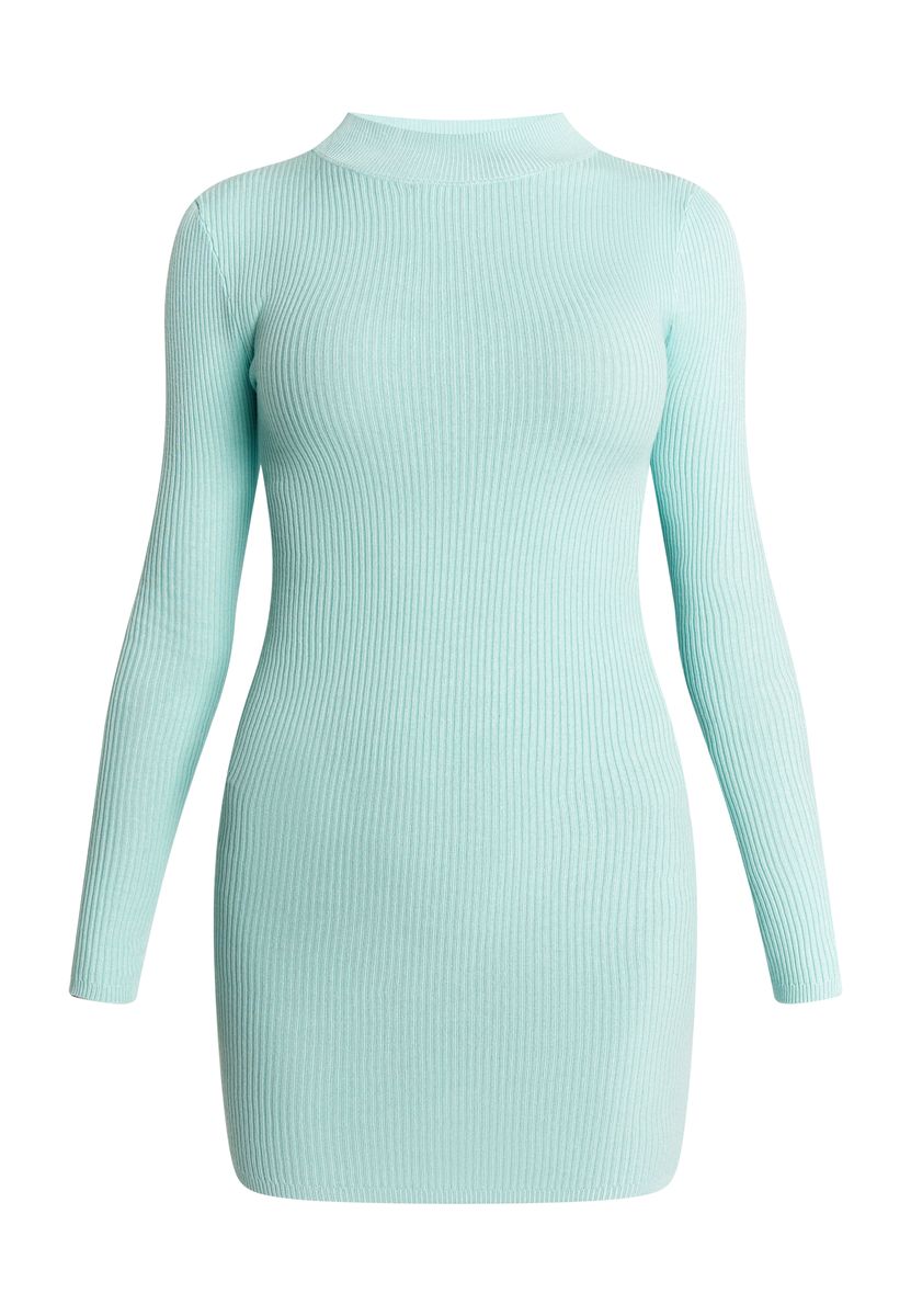 Geripptes Minikleid mit Stehkragen