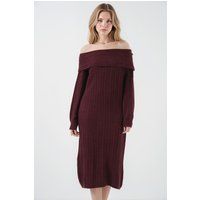 Oversized Rippstrick-Off-Shoulder-Midikleid
