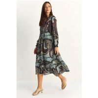 Paisley-Print Chiffon-Midikleid