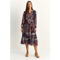 Midikleid mit Paisley-Muster und V-Ausschnitt