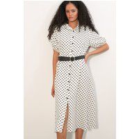 Punktiertes Midi-Hemdkleid mit Gürtel